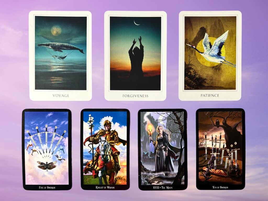 Cards from the Sacred Destiny Oracle and the Witches Tarot decks