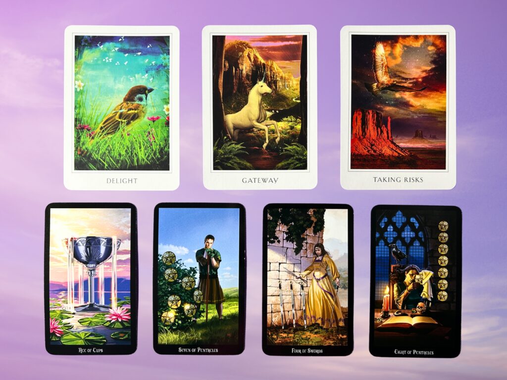 Cards from the Sacred Destiny Oracle and the Witches Tarot decks