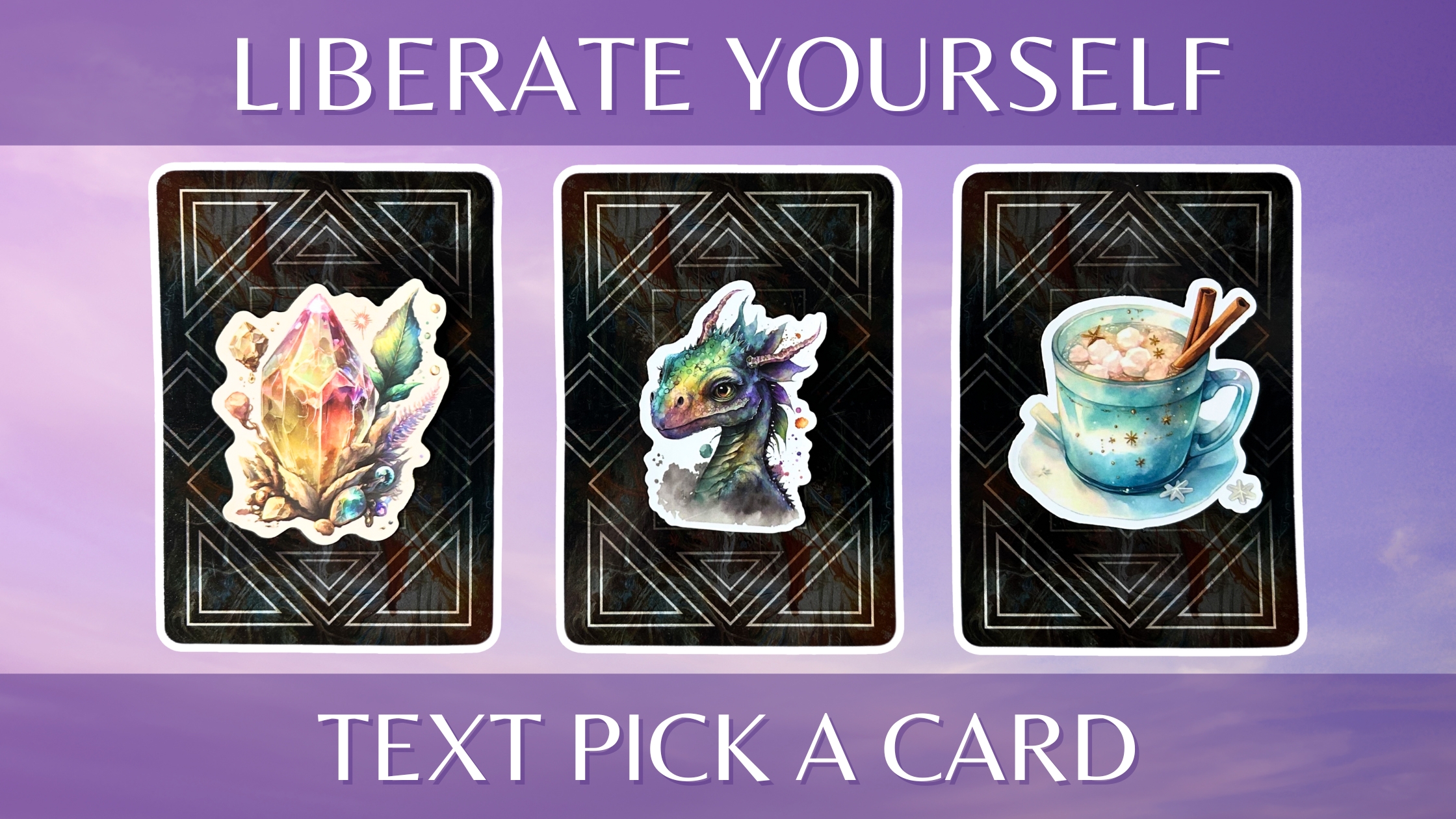 Three oracle pick a card piles: pile 1 - crystal, pile 2 - dragon, and pile 3 - mug