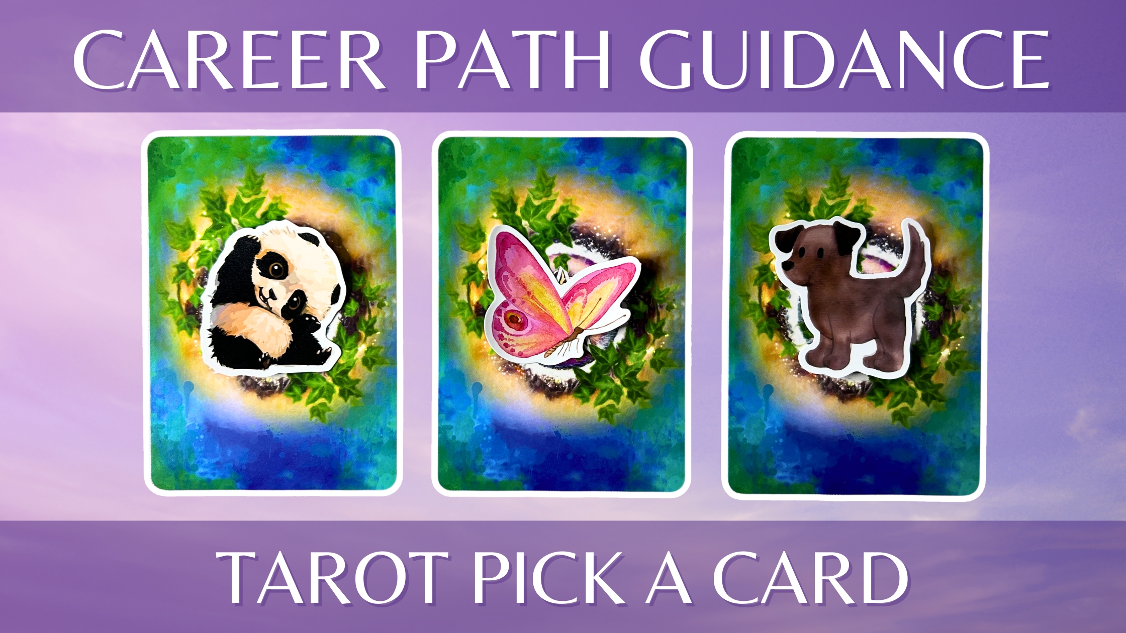 Three oracle pick a card piles: pile 1 - panda, pile 2 - butterfly, and pile 3 - dog