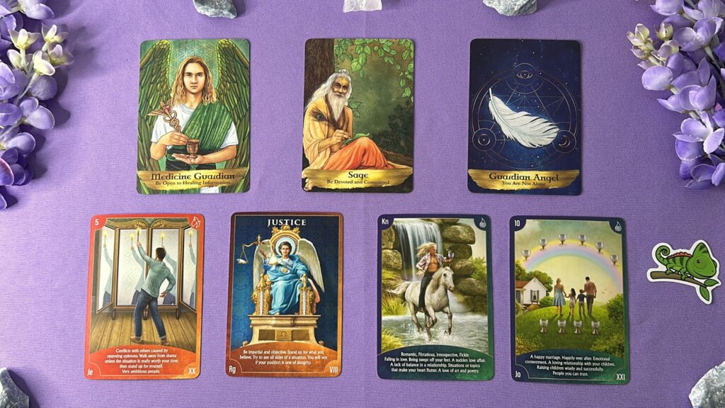 Cards from the Angels and Ancestors Oracle and the Angel Wisdom Tarot decks