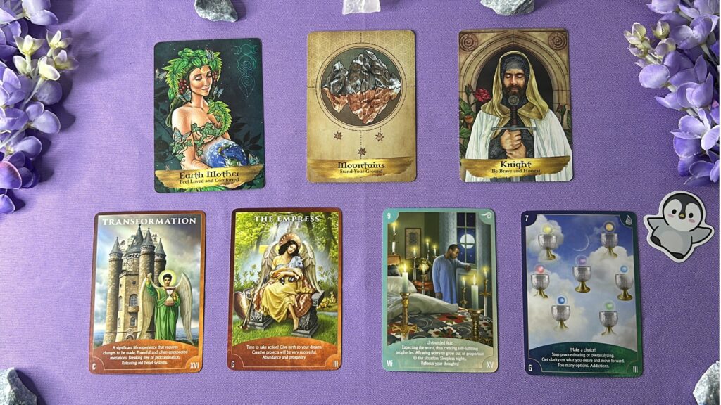 Cards from the Angels and Ancestors Oracle and the Angel Wisdom Tarot decks