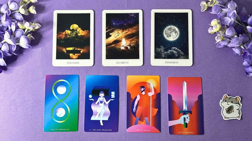 Cards from the Sacred Destiny Oracle and the Mystic Mondays Tarot decks