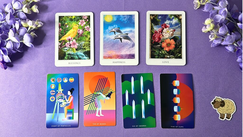 Cards from the Sacred Destiny Oracle and the Mystic Mondays Tarot decks