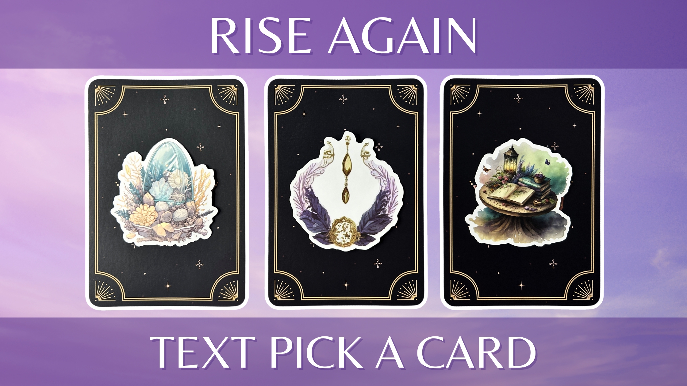 Three oracle pick a card piles: pile 1 - terrarium, pile 2- jewelry, and pile 3 - book