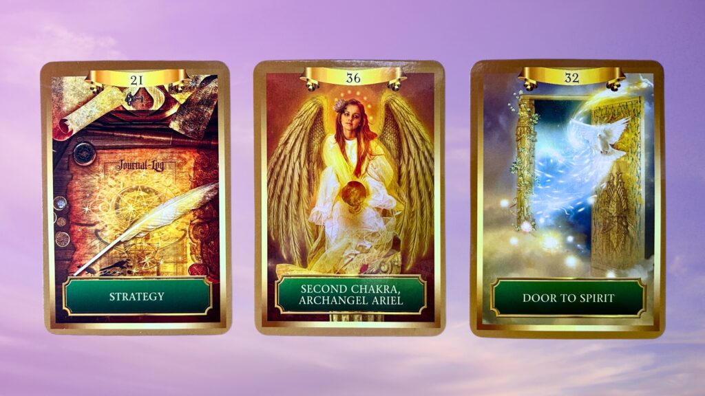 Cards from the Energy Oracle deck: Strategy, Second Chakra, Archangel Ariel, and Door to Spirit