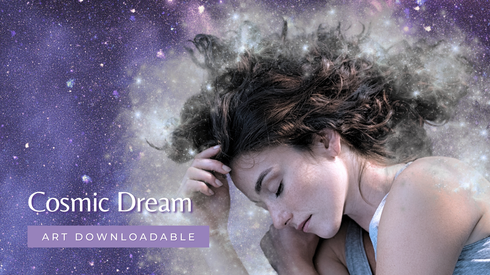 A woman sleeps in a cosmic cloud in space