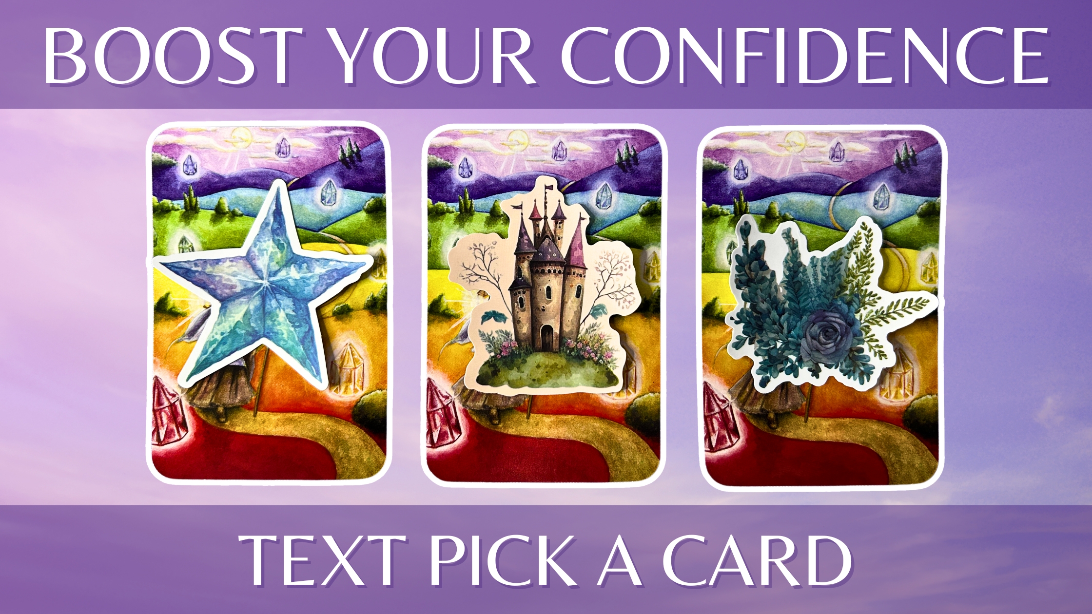 Three oracle pick a card piles: pile 1 - starfish, pile 2 - castle, pile 3 - plant