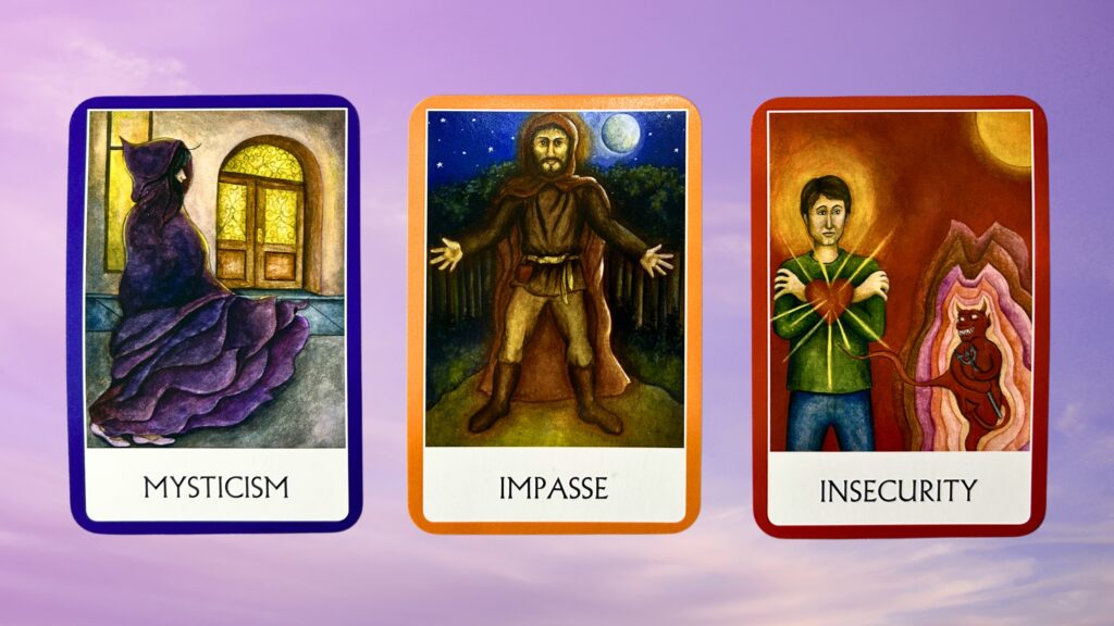 Cards from the Chakra Wisdom Oracle deck: Mysticism, Impasse, and Insecurity