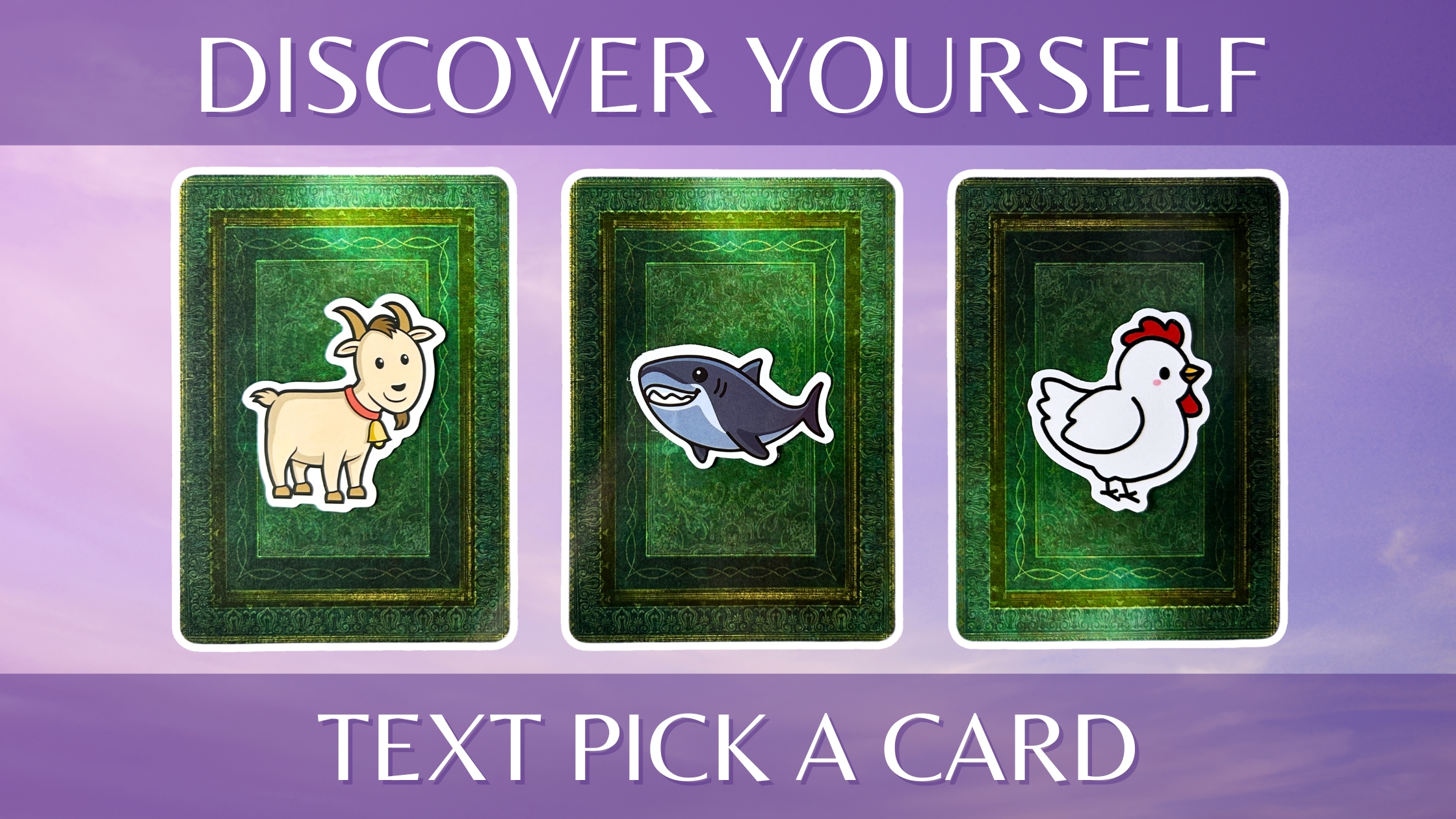 Three tarot pick a card piles: pile 1- goat, pile 2 - shark, and pile 3 - chicken