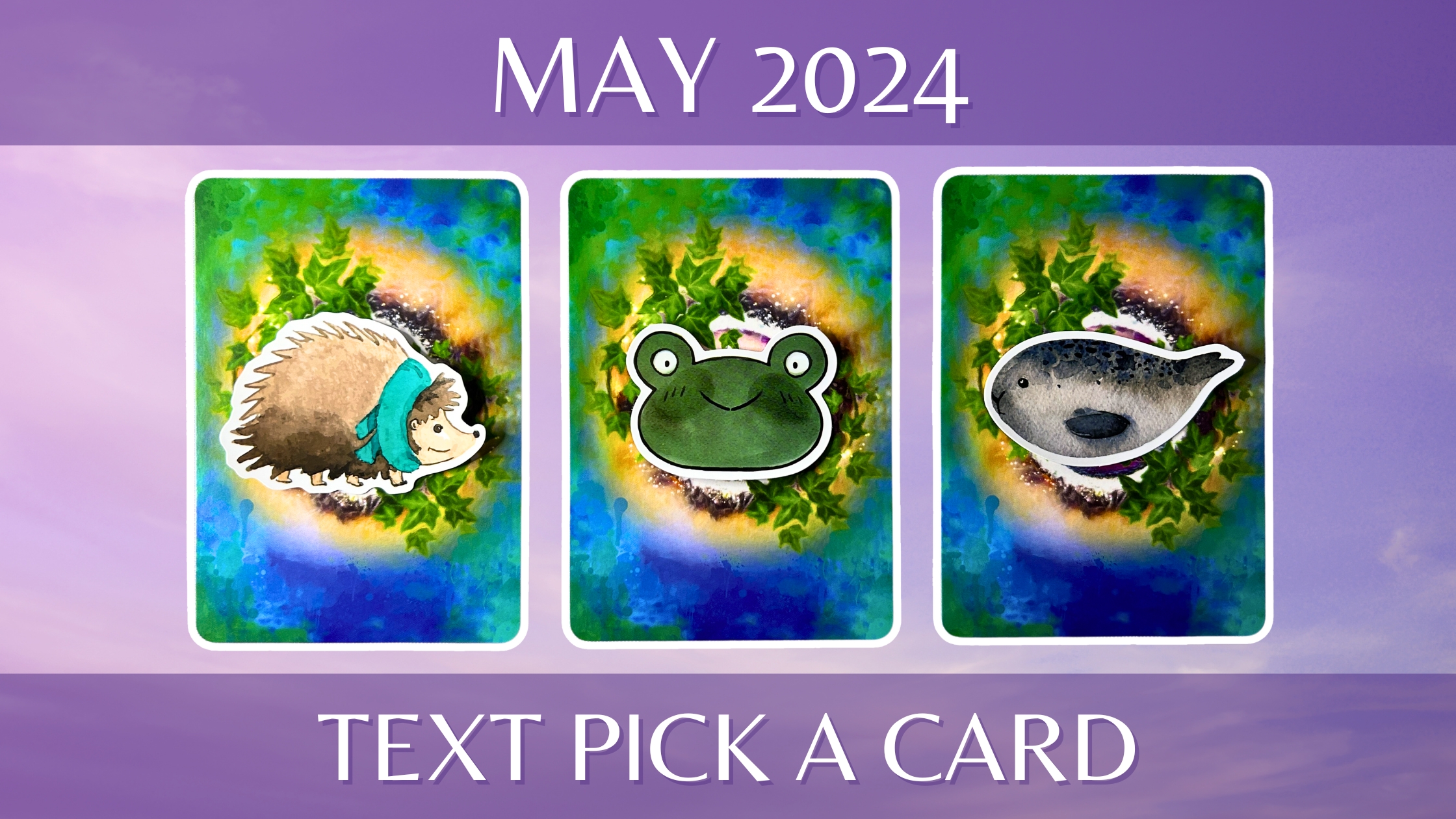 Three tarot and oracle pick a card piles: pile 1 - hedgehog, pile 2 - toad, and pile 3 - seal