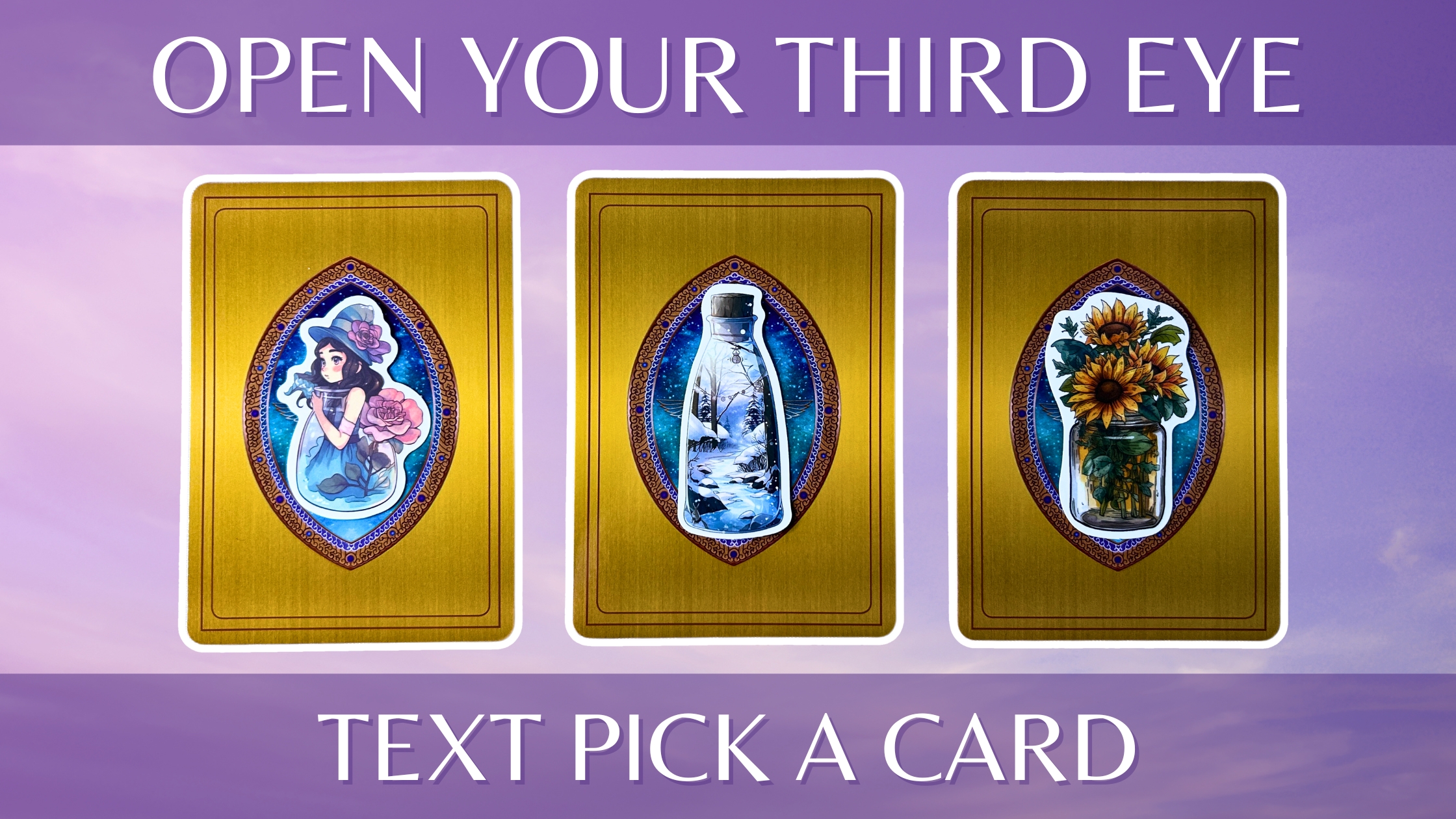 Three oracle pick a card piles: pile 1 - witch, pile 2 - snow, and pile 3 - flowers