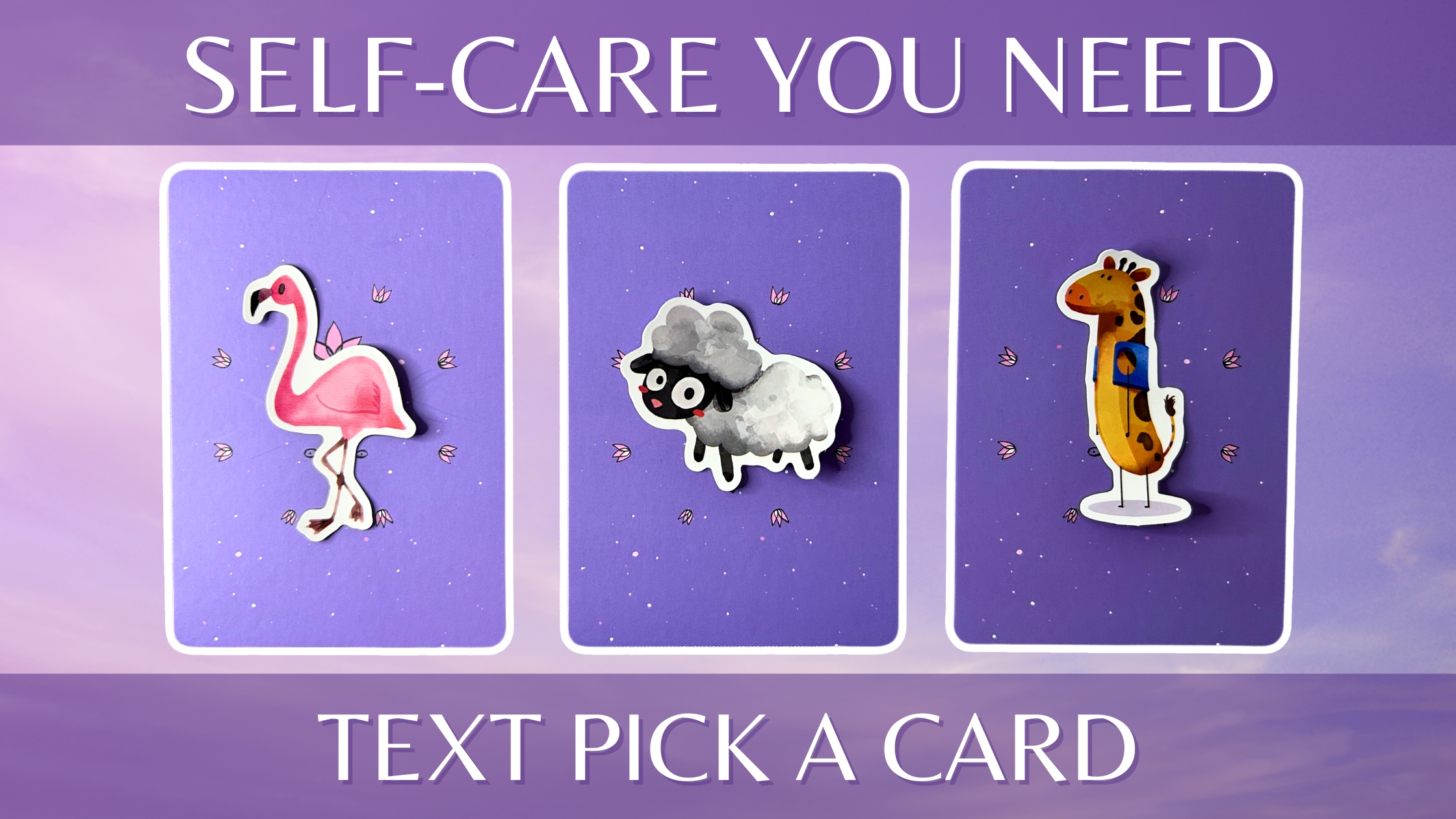 Three oracle pick a card piles: pile 1 - flamingo, pile 2 - sheep, and pile 3 - giraffe