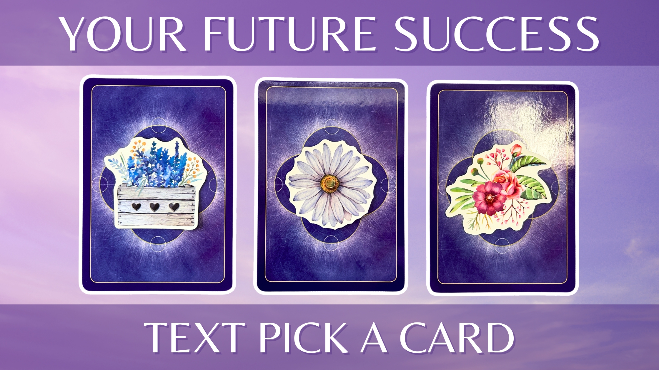 Three oracle pick a card piles: pile 1 - blue flowers, pile 2 - white flower, and pile 3 - pink flowers