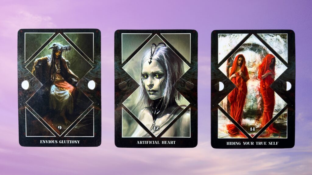 Three cards from the Dark Mirror Oracle deck