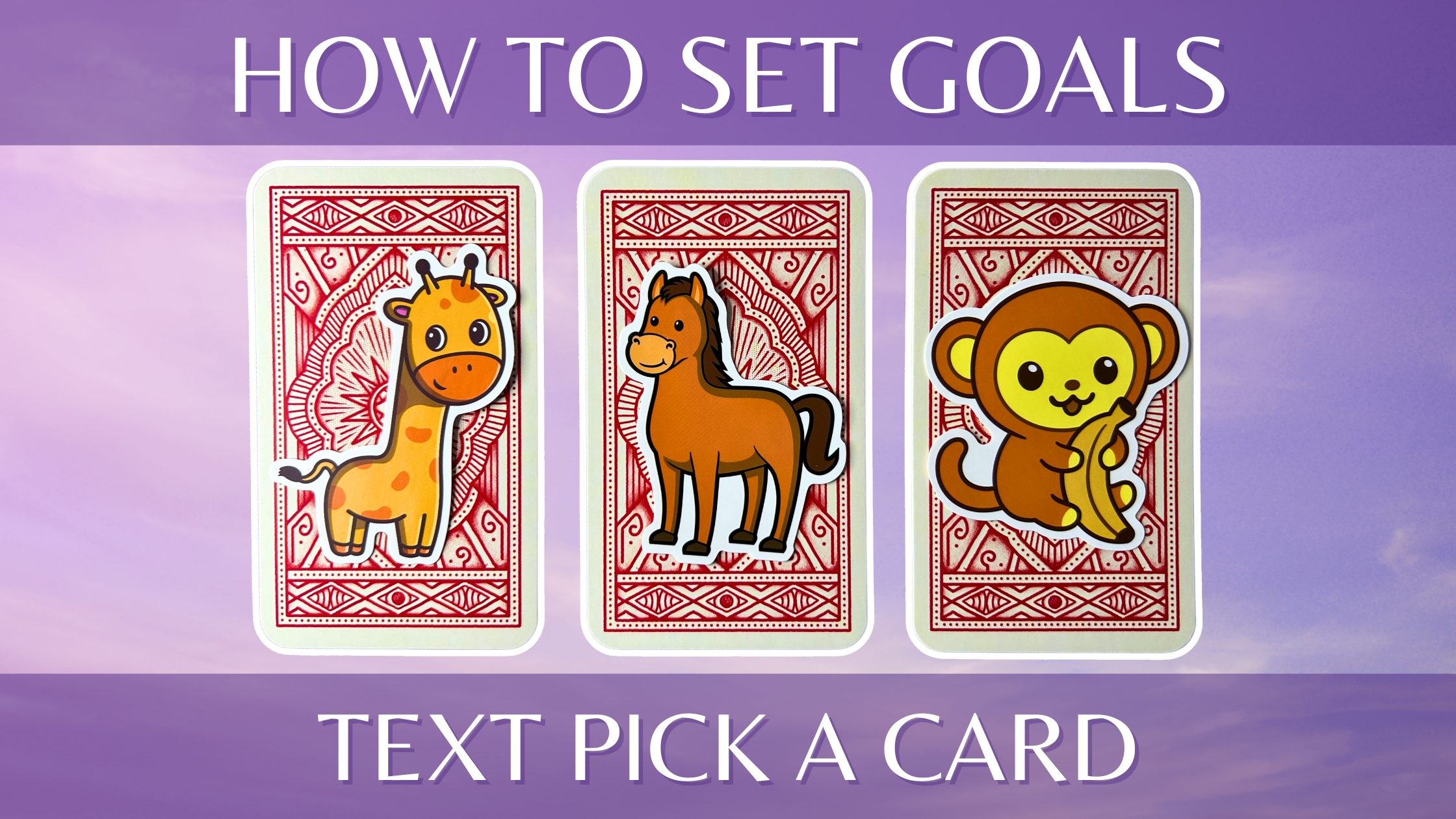 Three tarot pick a card piles: pile 1 - giraffe, pile 2 - horse, and pile 3 - monkey