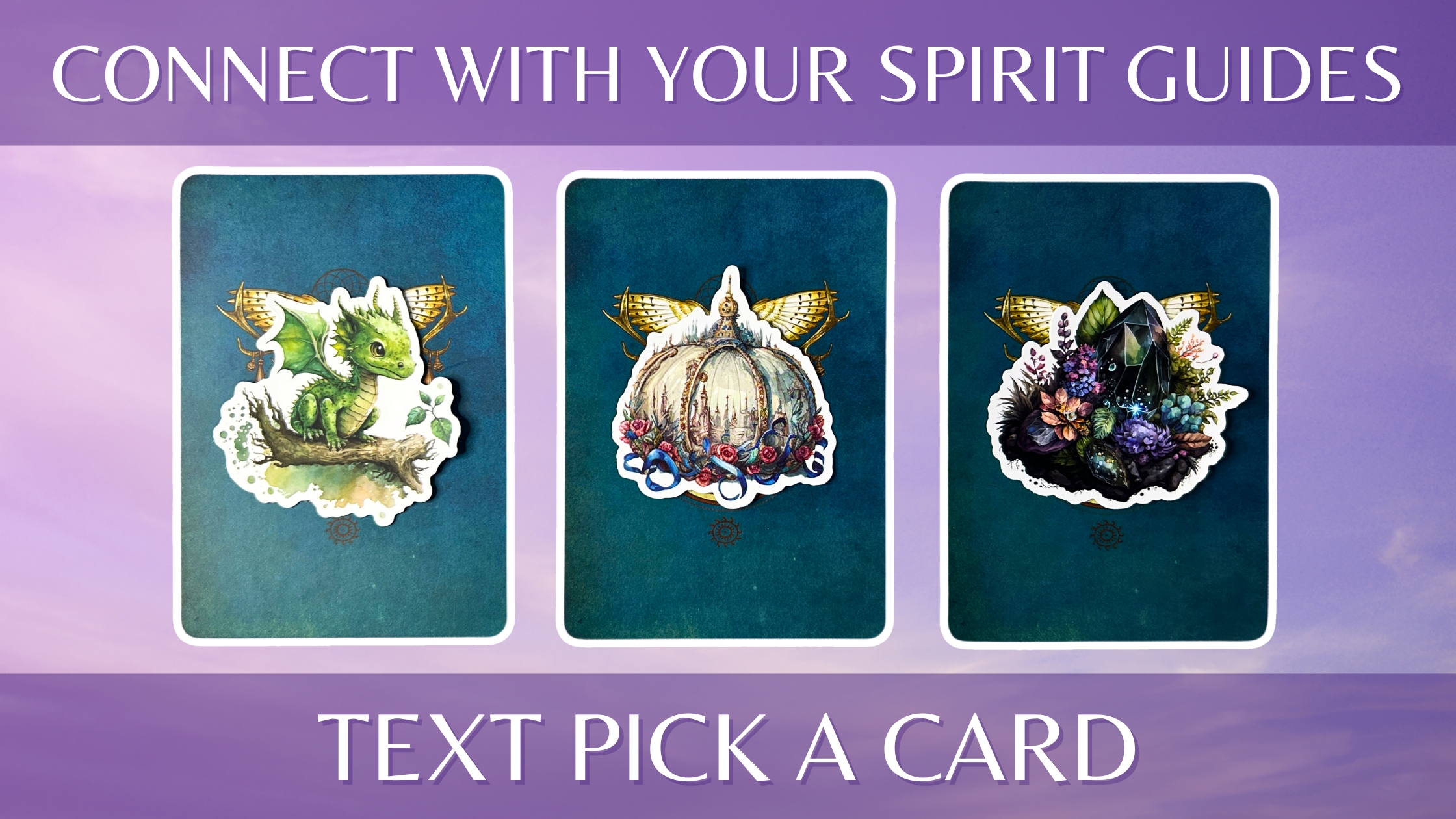 Three oracle pick a card piles: pile 1 - green dragon, pile 2 - fantasy onion, and pile 3 - gemstone clutch