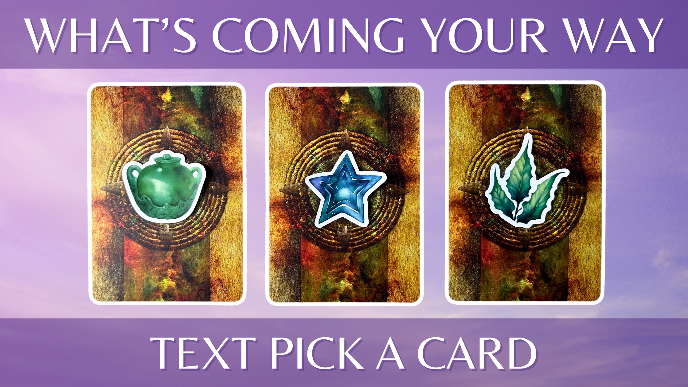 Three oracle pick a card piles: pile 1 - urn, pile 2 - star, and pile 3 - plant