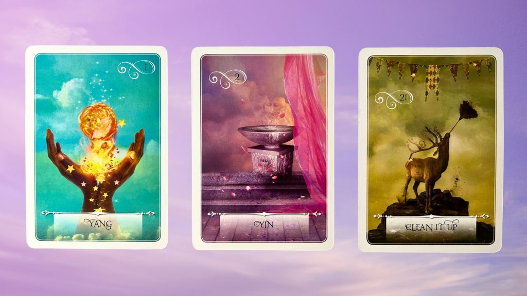 Cards from the Wisdom of the Oracle deck: Yang, Yin, and Clean It Up