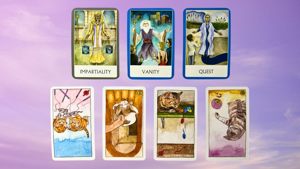 Cards from the Chakra Wisdom Oracle and the Cat Tarot decks