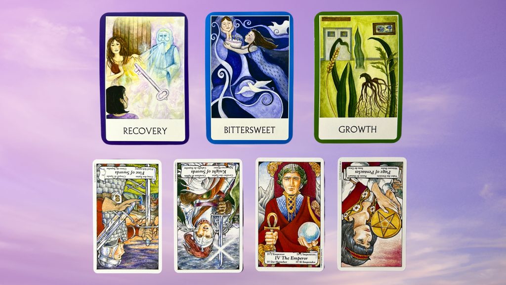 Cards from the Chakra Wisdom Oracle and the Hanson-Roberts Tarot decks