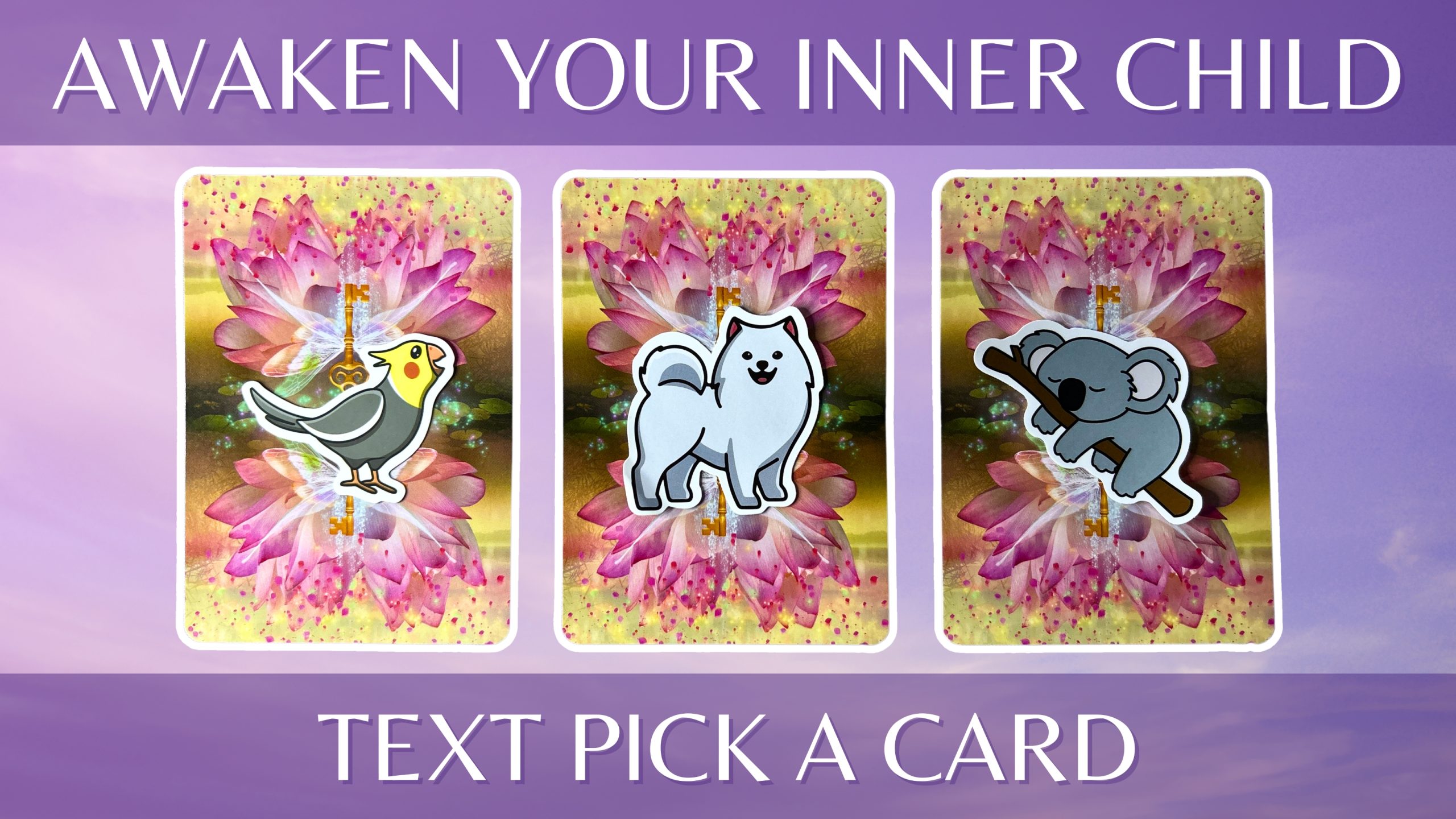 Three oracle pick a card piles: pile 1 - bird, pile 2 - dog, and pile 3 - koala