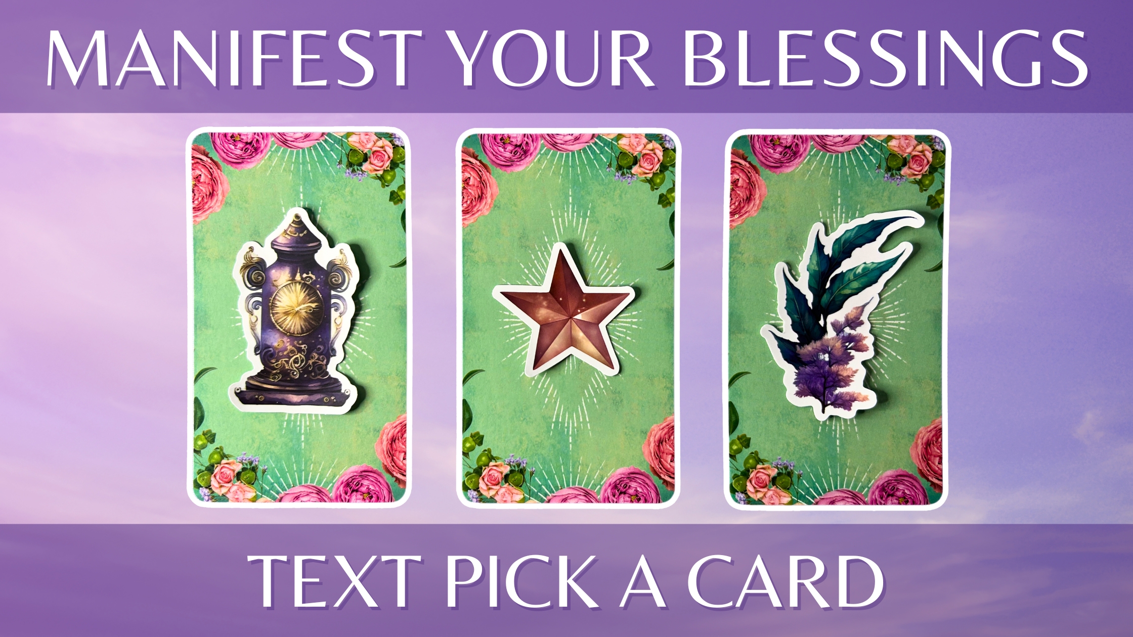 Three tarot pick a card piles: pile 1 - clock, pile 2 - star, and pile 3 - plant