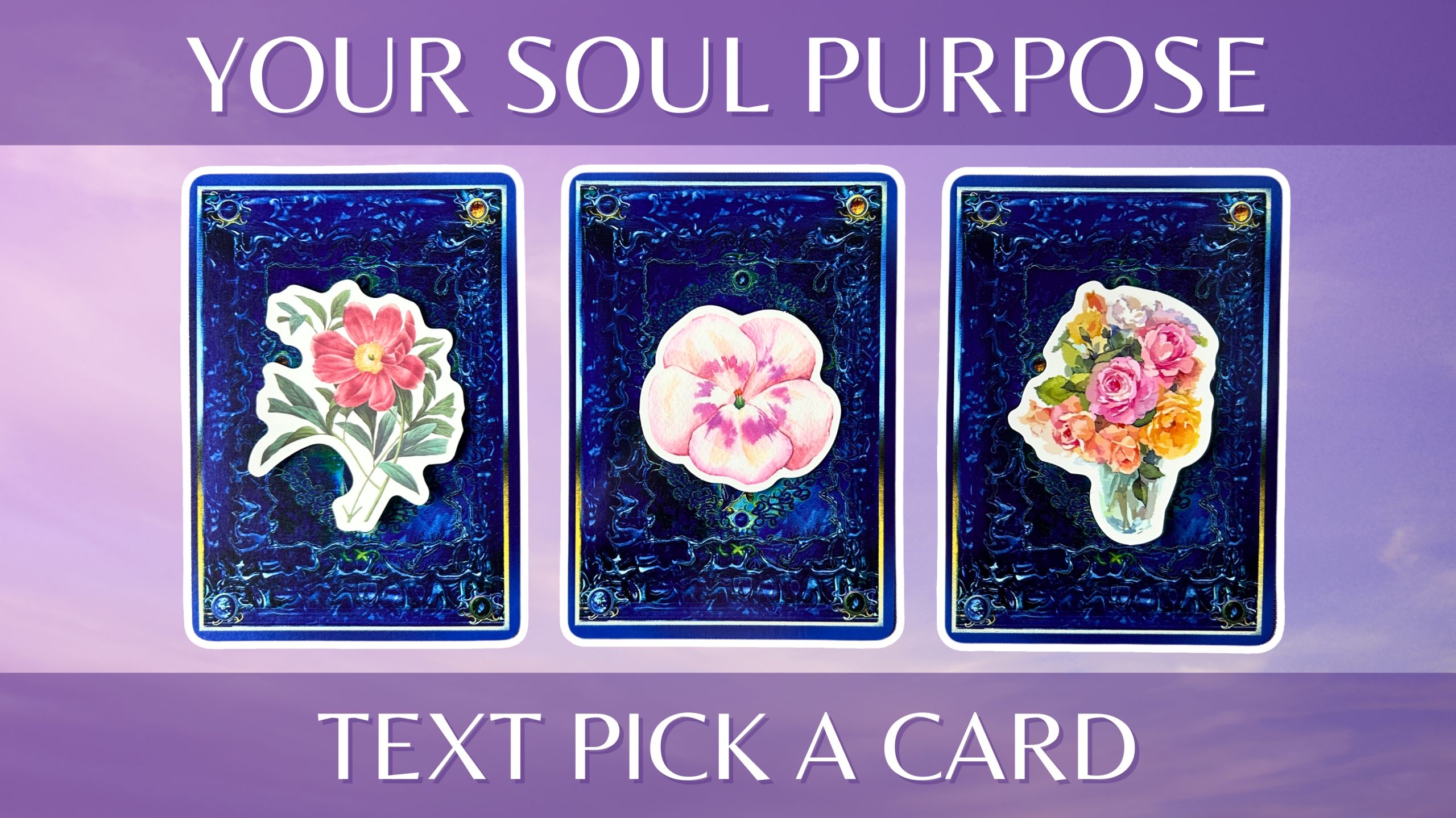 Three tarot pick a card piles: pile 1 - red flower, pile 2 - pink petals, and pile 3 - floral bouquet