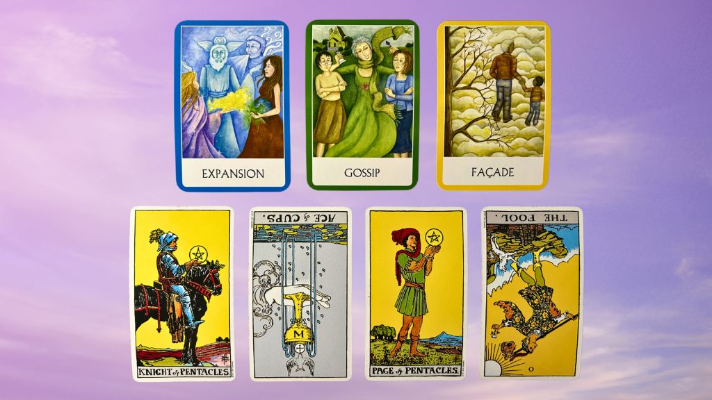 Cards from the Chakra Wisdom Oracle and the Rider-Waite Tarot decks