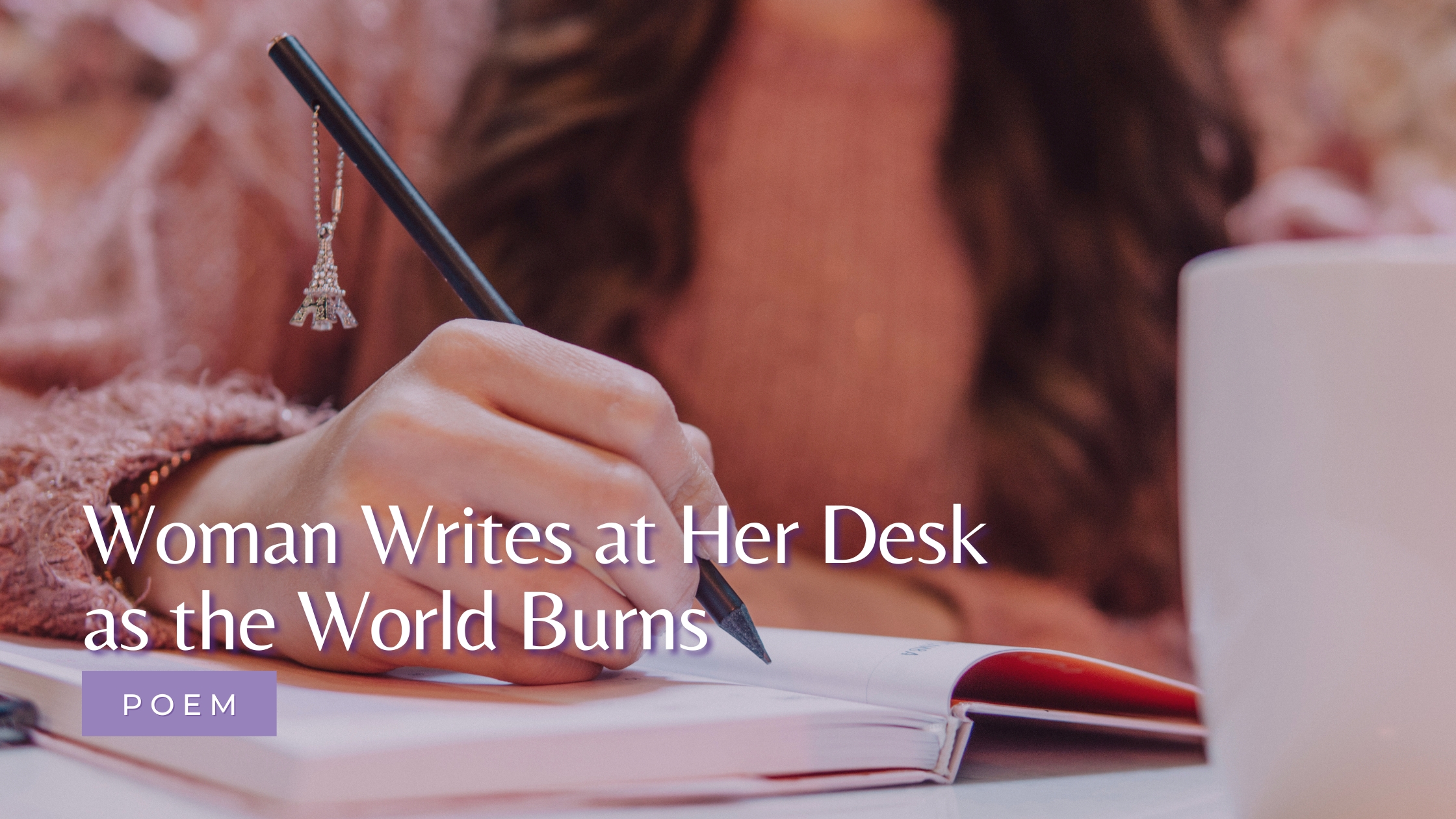 Woman writing at her desk with a pencil