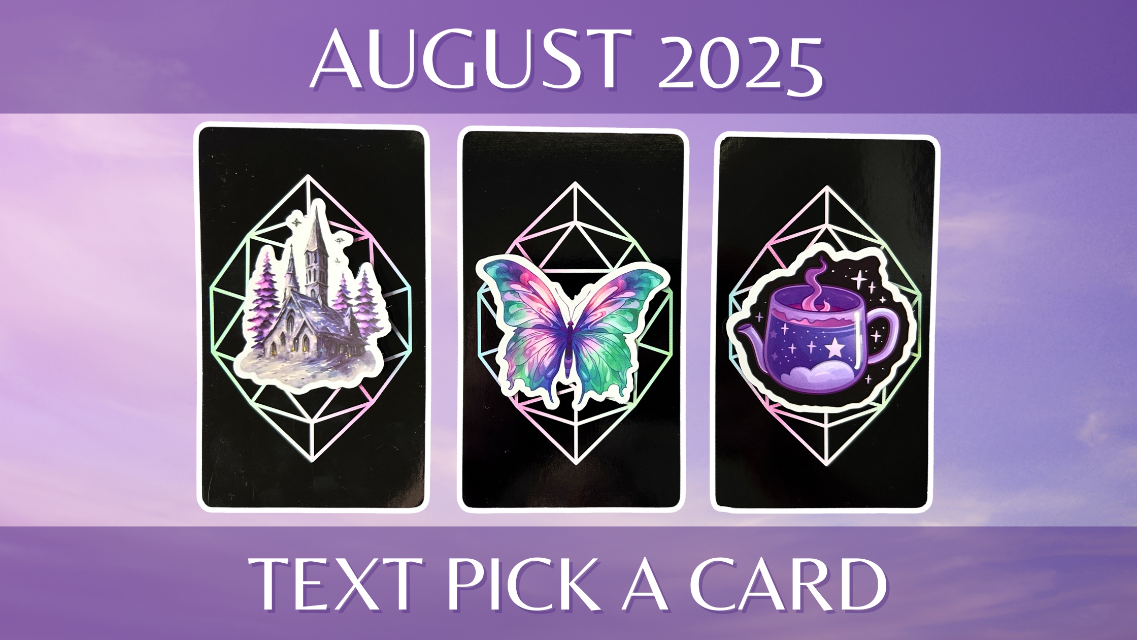 Three tarot pick a card piles: pile 1 - church, pile 2 - butterfly, and pile 3 - coffee