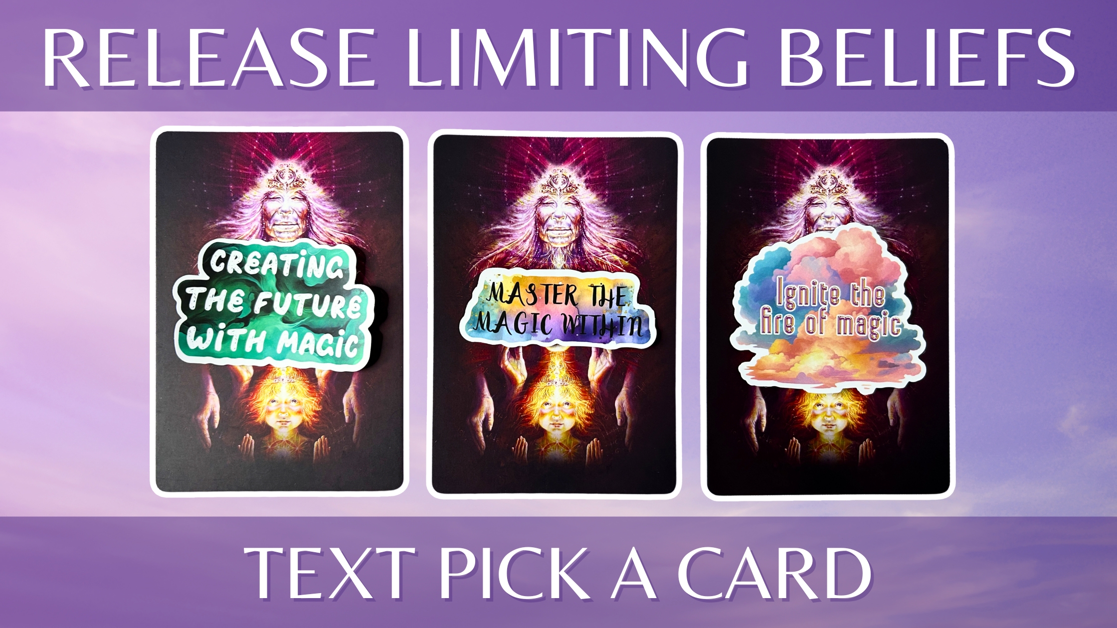 Three oracle pick a card piles: pile 1 - creating the future with magic, pile 2 - master the magic within, and pile 3 - ignite the fire of magic