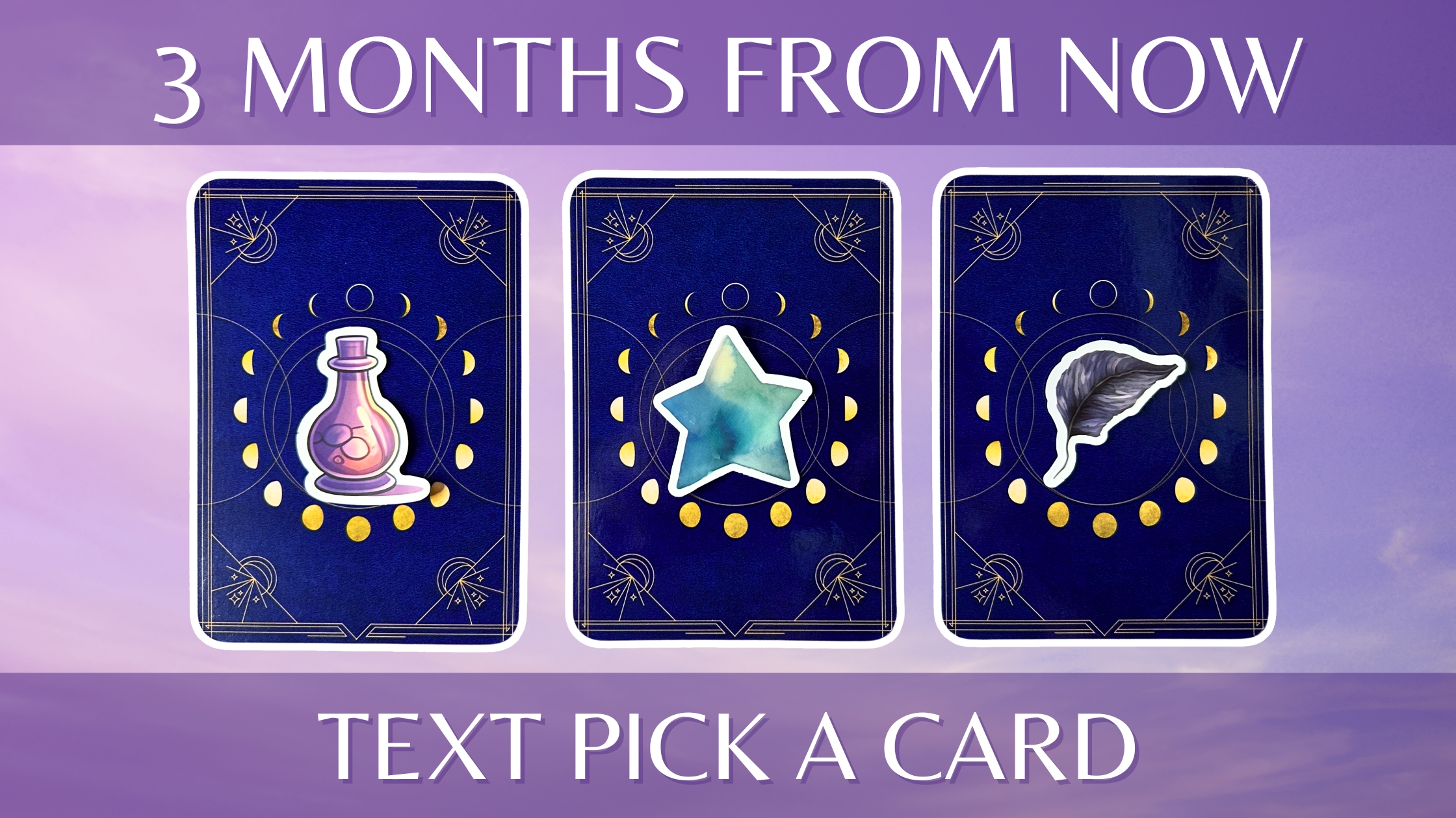 Three oracle pick a card piles from the Queen of the Moon Oracle: Pile 1 - bottle, pile 2 - star, and pile 3 - feather