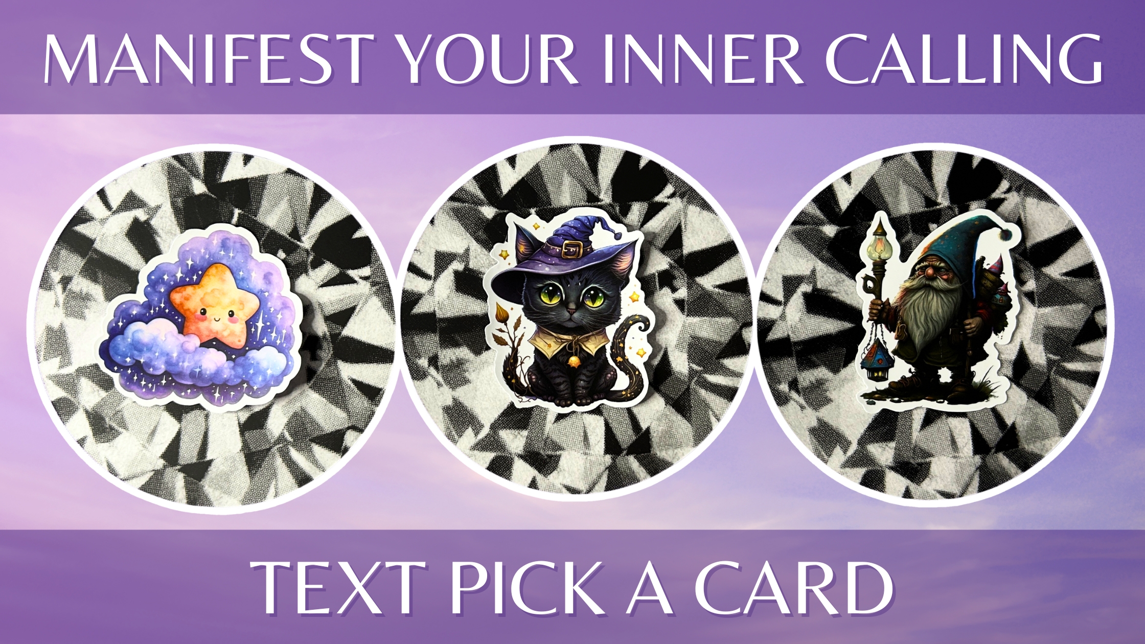 Three oracle pick a card piles on manifesting your inner calling: pile 1- star, pile 2 - cat, and pile 3 - wizard