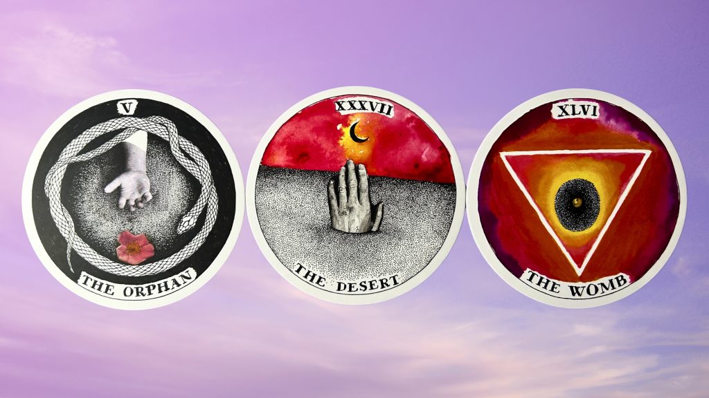 Cards from the Wild Unknown Archetypes Oracle deck: the orphan, the desert, and the womb