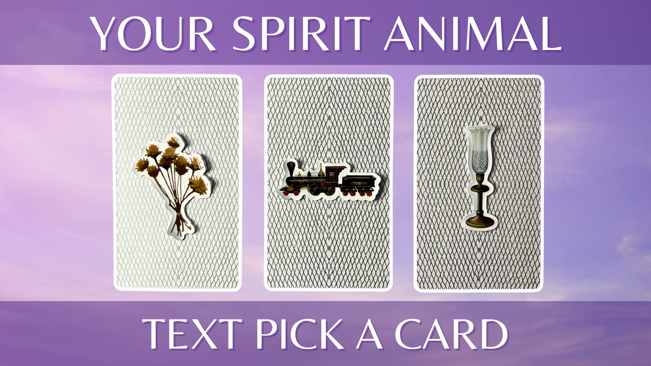 Three tarot pick a card piles on your spirit animal: pile 1 - flowers, pile 2 - train, and pile 3 - lamp