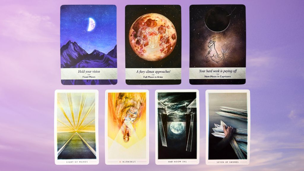 Cards from the Moonology Oracle and the Fountain Tarot decks
