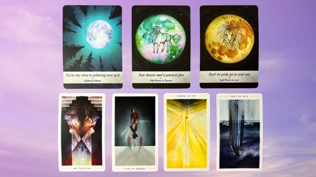 Cards from the Moonology Oracle and the Fountain Tarot decks