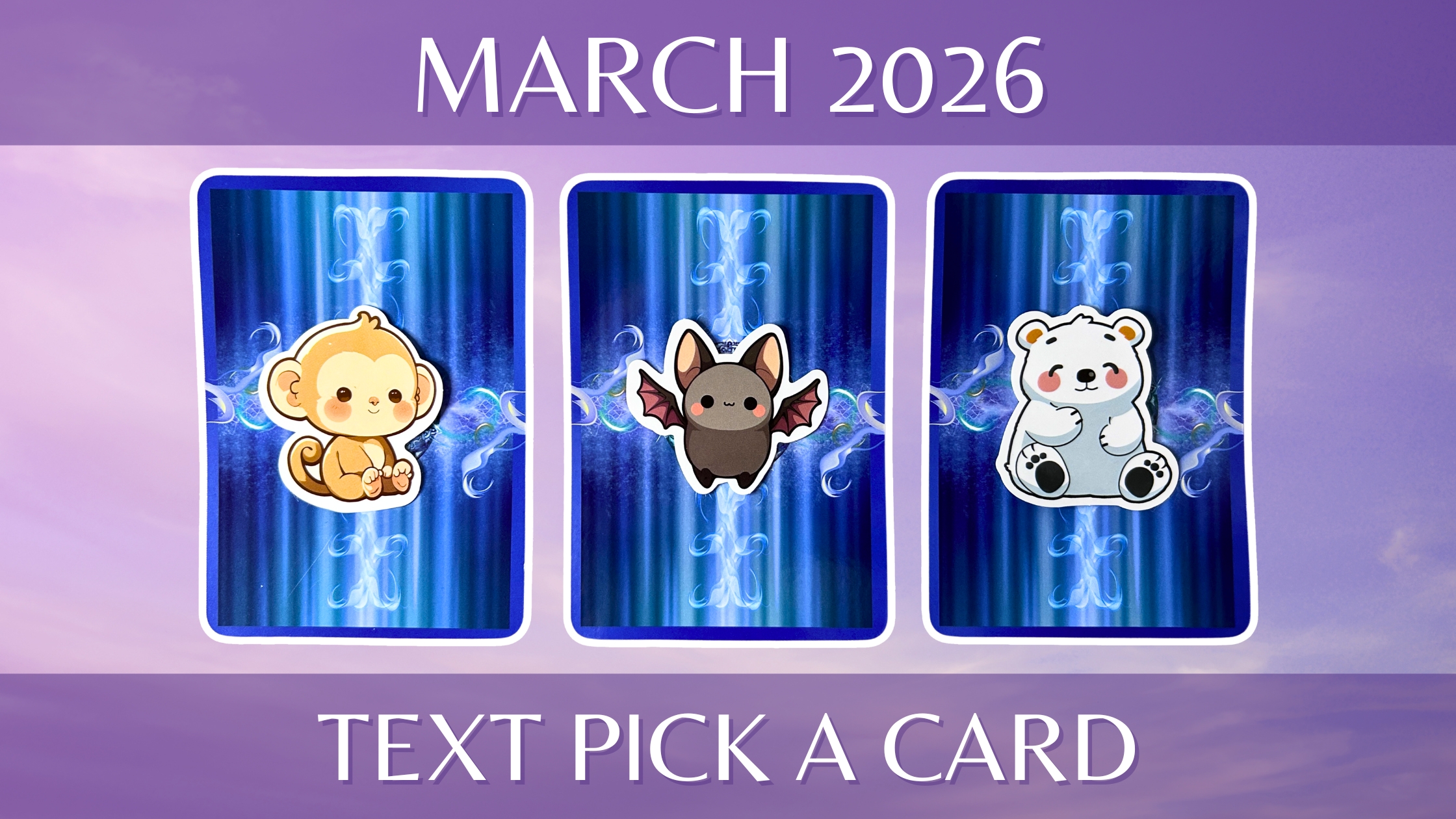 Three tarot and oracle pick a card piles on March 2026: pile 1 - monkey, pile 2 - bat, and pile 3 - bear