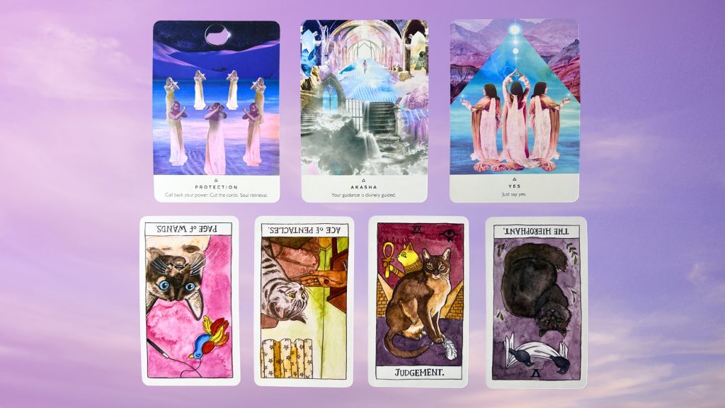 Cards from the Work Your Light Oracle and the Cat Tarot decks